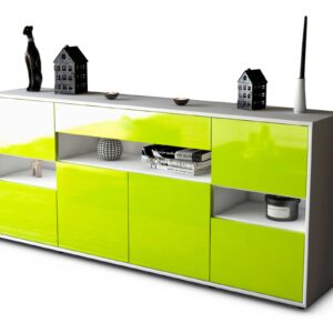 Sideboard Ginevra | Korpus Weiß | Front in Hochglanz Grün | 180x79x35cm (BxHxT)