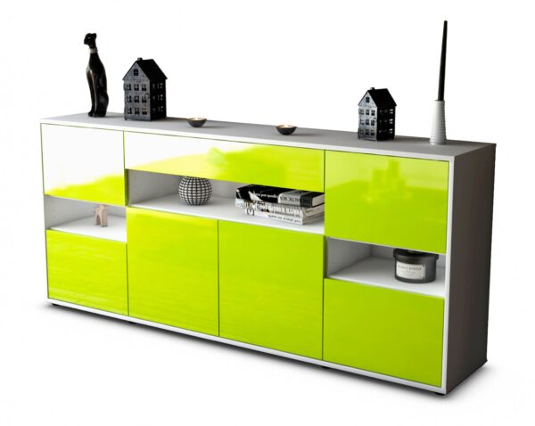 Sideboard Ginevra | Korpus Weiß | Front in Hochglanz Grün | 180x79x35cm (BxHxT)