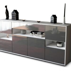 Sideboard Ginevra | Korpus Weiß | Front in Hochglanz Grau | 180x79x35cm (BxHxT)