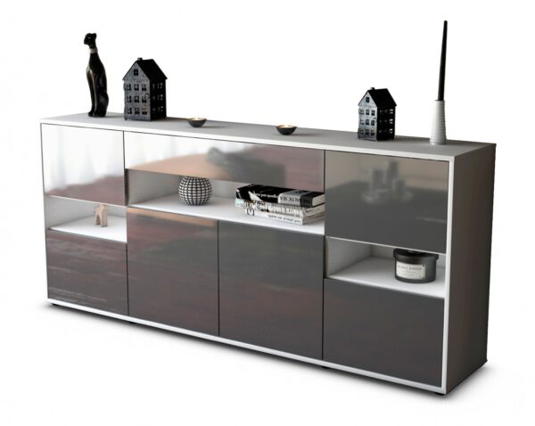 Sideboard Ginevra | Korpus Weiß | Front in Hochglanz Grau | 180x79x35cm (BxHxT)