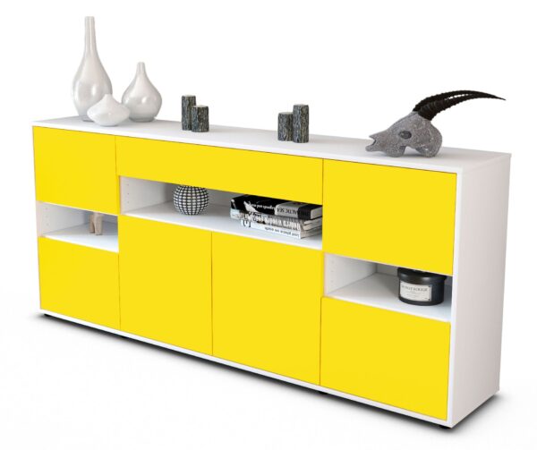 Sideboard Ginevra | Korpus Weiß | Front in Gelb | 180x79x35cm (BxHxT)