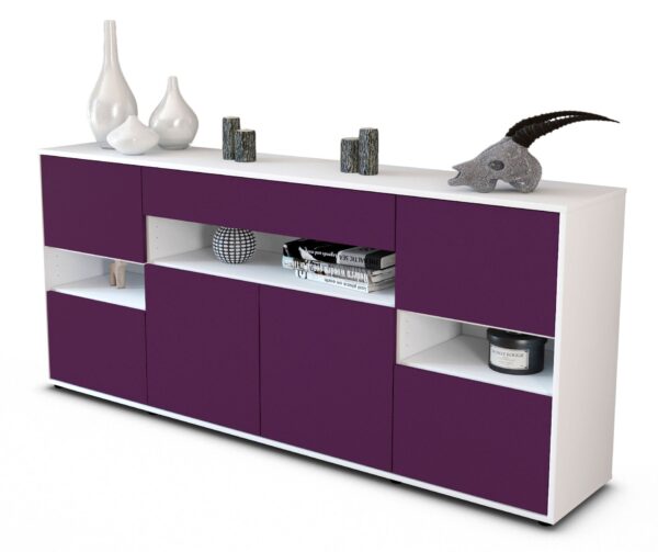 Sideboard Ginevra | Korpus Weiß | Front in Lila | 180x79x35cm (BxHxT)