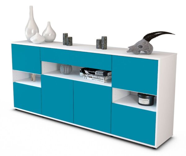Sideboard Ginevra | Korpus Weiß | Front in Türkis | 180x79x35cm (BxHxT)