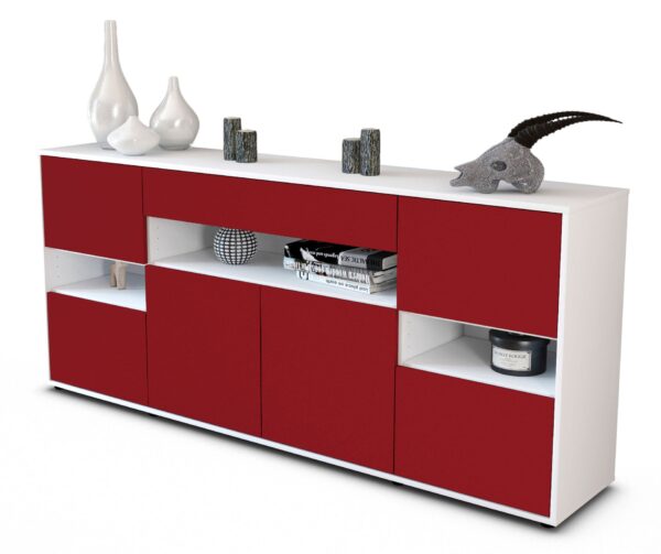 Sideboard Ginevra | Korpus Weiß | Front in Bordeaux | 180x79x35cm (BxHxT)