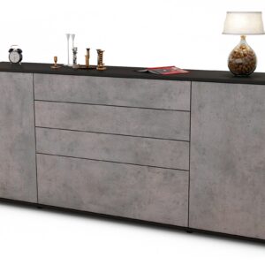 Sideboard Eleni | Korpus Anthrazit | Front in Beton Optik | 180x79x35cm (BxHxT)