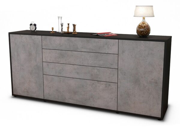 Sideboard Eleni | Korpus Anthrazit | Front in Beton Optik | 180x79x35cm (BxHxT)