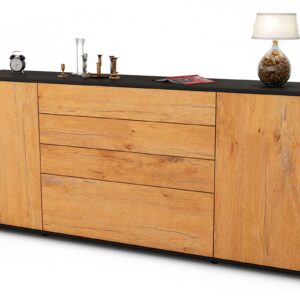 Sideboard Eleni | Korpus Anthrazit | Front in Eiche Holz Optik | 180x79x35cm (BxHxT)