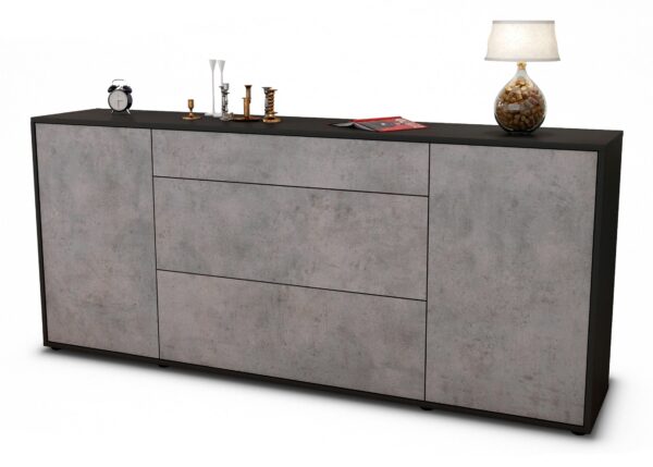 Sideboard Eleonora | Korpus Anthrazit | Front in Beton Optik | 180x79x35cm (BxHxT)