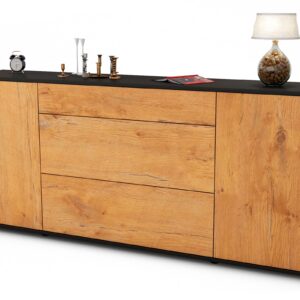 Sideboard Eleonora | Korpus Anthrazit | Front in Eiche Holz Optik | 180x79x35cm (BxHxT)