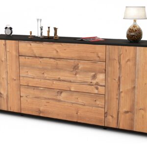 Sideboard Eleonora | Korpus Anthrazit | Front in Pinie Holz Optik | 180x79x35cm (BxHxT)
