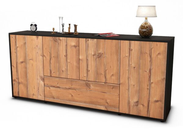 Sideboard Eli | Korpus Anthrazit | Front in Pinie Holz Optik | 180x79x35cm (BxHxT)