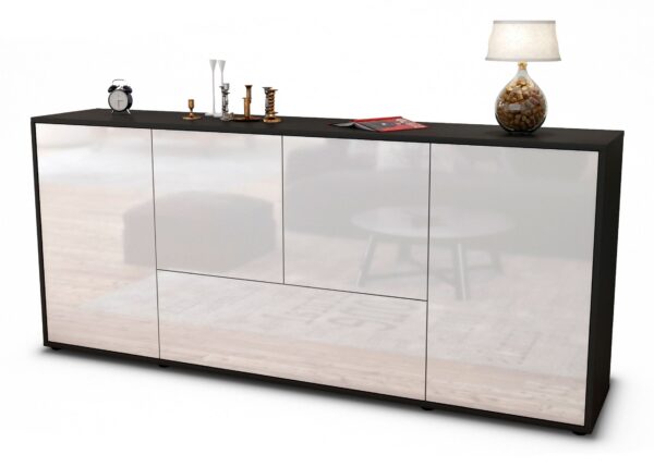 Sideboard Eli | Korpus Anthrazit | Front in Hochglanz Weiß | 180x79x35cm (BxHxT)