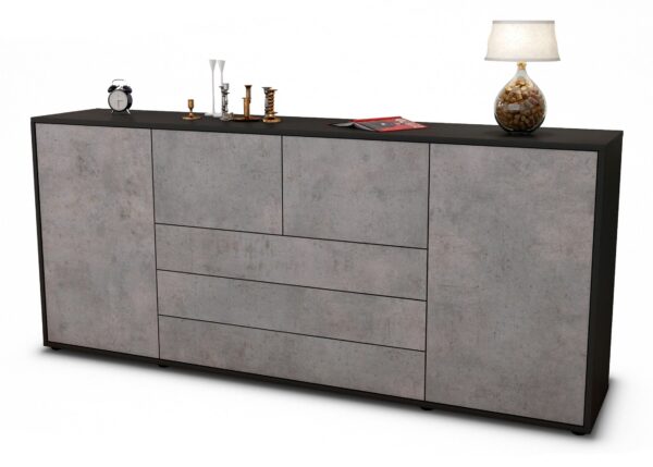 Sideboard Eliana | Korpus Anthrazit | Front in Beton Optik | 180x79x35cm (BxHxT)