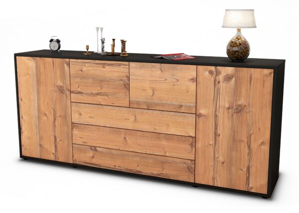 Sideboard Eliana | Korpus Anthrazit | Front in Pinie Holz Optik | 180x79x35cm (BxHxT)