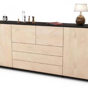 Sideboard Eliana | Korpus Anthrazit | Front in Zeder Holz Optik | 180x79x35cm (BxHxT)