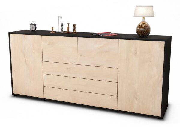 Sideboard Eliana | Korpus Anthrazit | Front in Zeder Holz Optik | 180x79x35cm (BxHxT)