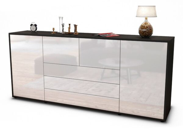 Sideboard Eliana | Korpus Anthrazit | Front in Hochglanz Weiß | 180x79x35cm (BxHxT)