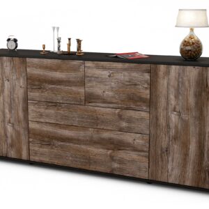 Sideboard Elisa | Korpus Anthrazit | Front in Treibholz Holz Optik | 180x79x35cm (BxHxT)