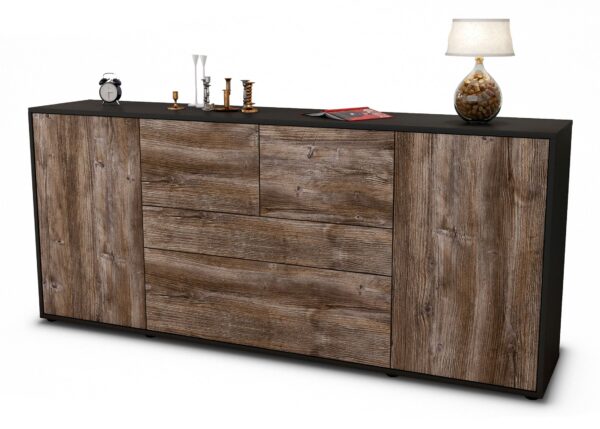 Sideboard Elisa | Korpus Anthrazit | Front in Treibholz Holz Optik | 180x79x35cm (BxHxT)