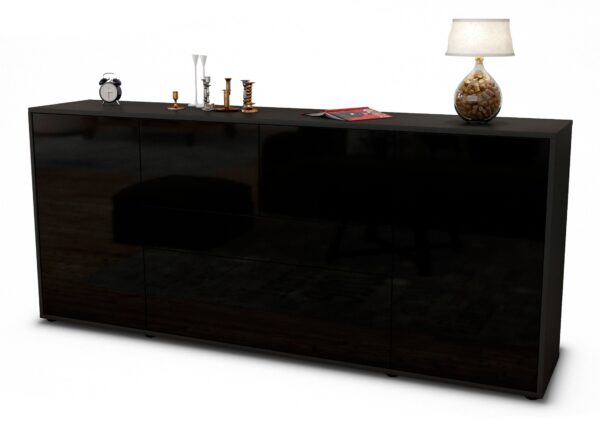 Sideboard Elisa | Korpus Anthrazit | Front in Hochglanz Schwarz | 180x79x35cm (BxHxT)