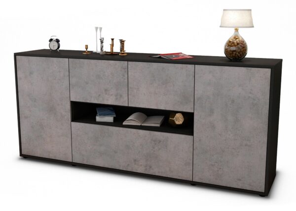 Sideboard Elisabetta | Korpus Anthrazit | Front in Beton Optik | 180x79x35cm (BxHxT)