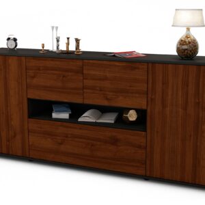 Sideboard Elisabetta | Korpus Anthrazit | Front in Walnuss Holz Optik | 180x79x35cm (BxHxT)