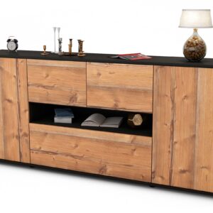 Sideboard Elisabetta | Korpus Anthrazit | Front in Pinie Holz Optik | 180x79x35cm (BxHxT)