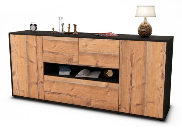 Sideboard Elisabetta | Korpus Anthrazit | Front in Pinie Holz Optik | 180x79x35cm (BxHxT)