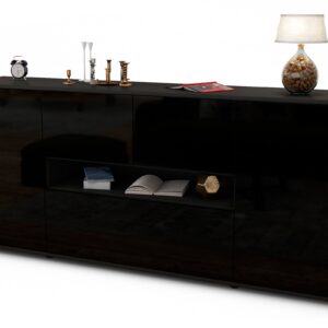Sideboard Elisabetta | Korpus Anthrazit | Front in Hochglanz Schwarz | 180x79x35cm (BxHxT)
