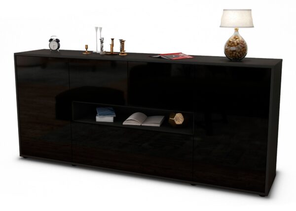 Sideboard Elisabetta | Korpus Anthrazit | Front in Hochglanz Schwarz | 180x79x35cm (BxHxT)