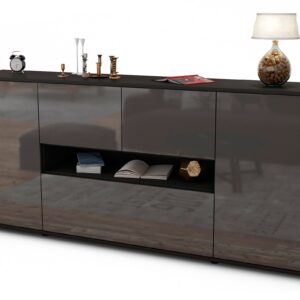 Sideboard Elisabetta | Korpus Anthrazit | Front in Hochglanz Grau | 180x79x35cm (BxHxT)
