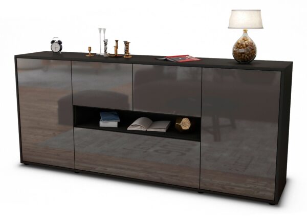 Sideboard Elisabetta | Korpus Anthrazit | Front in Hochglanz Grau | 180x79x35cm (BxHxT)