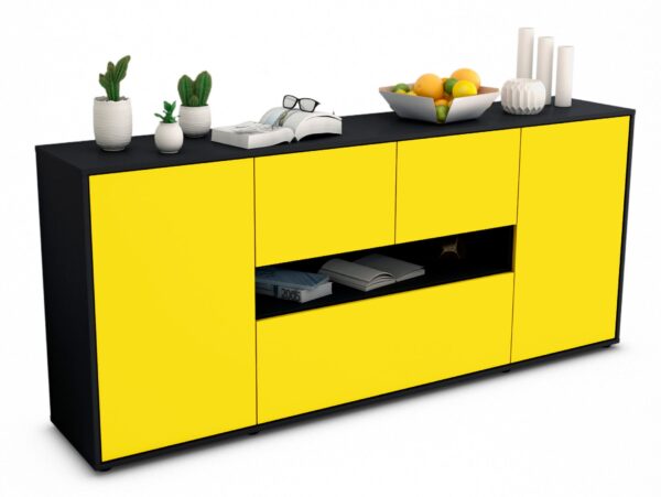 Sideboard Elisabetta | Korpus Anthrazit | Front in Gelb | 180x79x35cm (BxHxT)