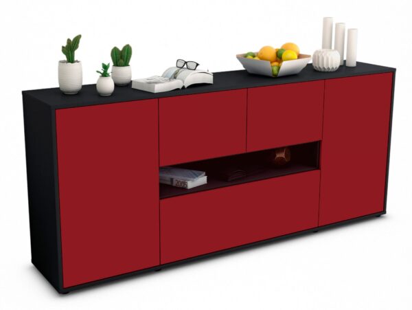Sideboard Elisabetta | Korpus Anthrazit | Front in Bordeaux | 180x79x35cm (BxHxT)