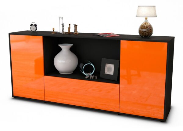 Sideboard Ella | Korpus Anthrazit | Front in Hochglanz Orange | 180x79x35cm (BxHxT)