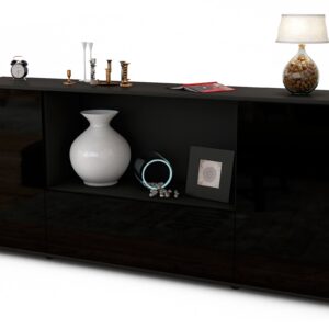 Sideboard Ella | Korpus Anthrazit | Front in Hochglanz Schwarz | 180x79x35cm (BxHxT)