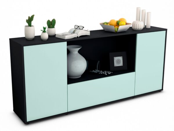 Sideboard Ella | Korpus Anthrazit | Front in Mint | 180x79x35cm (BxHxT)