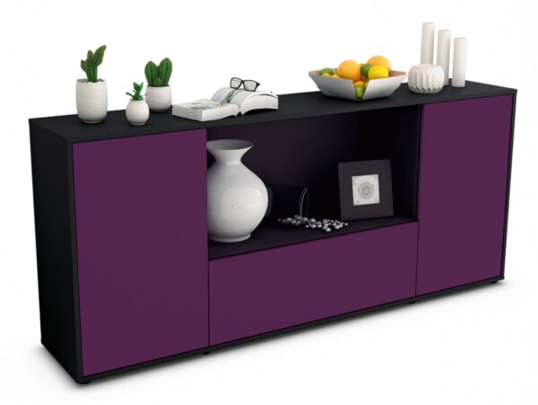 Sideboard Ella | Korpus Anthrazit | Front in Lila | 180x79x35cm (BxHxT)