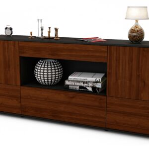 Sideboard Elodie | Korpus Anthrazit | Front in Walnuss Holz Optik | 180x79x35cm (BxHxT)