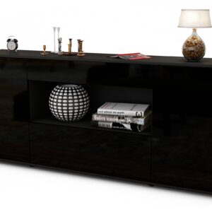 Sideboard Elodie | Korpus Anthrazit | Front in Hochglanz Schwarz | 180x79x35cm (BxHxT)