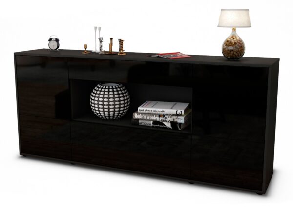 Sideboard Elodie | Korpus Anthrazit | Front in Hochglanz Schwarz | 180x79x35cm (BxHxT)