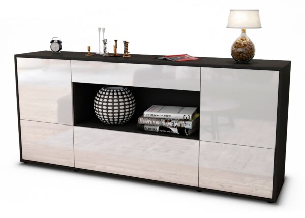 Sideboard Elodie | Korpus Anthrazit | Front in Hochglanz Weiß | 180x79x35cm (BxHxT)