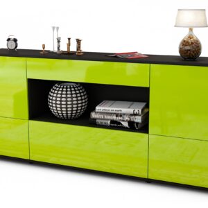 Sideboard Elodie | Korpus Anthrazit | Front in Hochglanz Grün | 180x79x35cm (BxHxT)