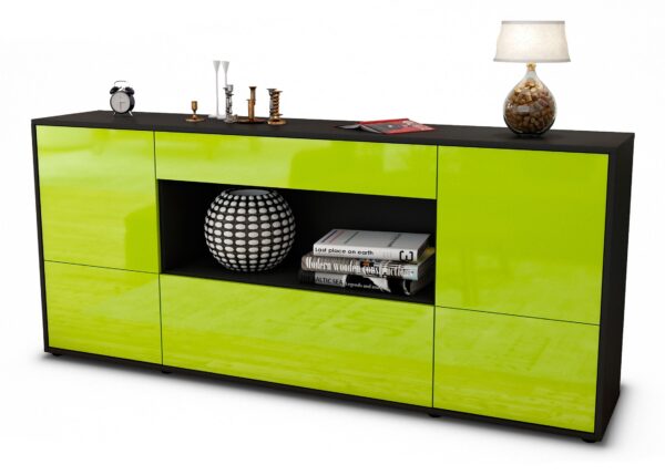 Sideboard Elodie | Korpus Anthrazit | Front in Hochglanz Grün | 180x79x35cm (BxHxT)