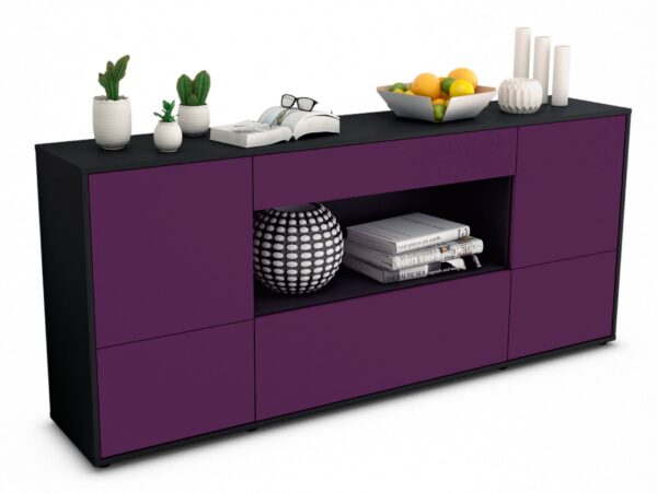 Sideboard Elodie | Korpus Anthrazit | Front in Lila | 180x79x35cm (BxHxT)