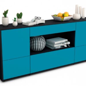 Sideboard Elodie | Korpus Anthrazit | Front in Türkis | 180x79x35cm (BxHxT)