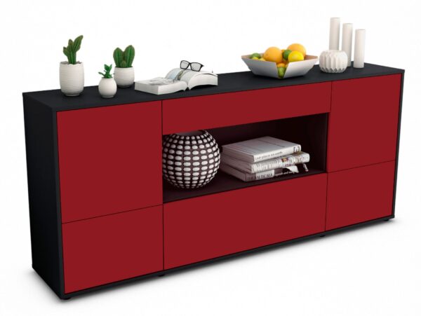 Sideboard Elodie | Korpus Anthrazit | Front in Bordeaux | 180x79x35cm (BxHxT)