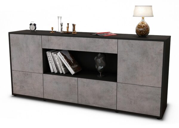 Sideboard Elsa | Korpus Anthrazit | Front in Beton Optik | 180x79x35cm (BxHxT)
