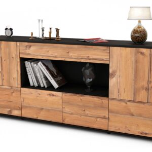 Sideboard Elsa | Korpus Anthrazit | Front in Pinie Holz Optik | 180x79x35cm (BxHxT)