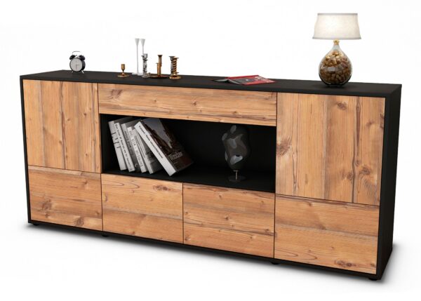 Sideboard Elsa | Korpus Anthrazit | Front in Pinie Holz Optik | 180x79x35cm (BxHxT)